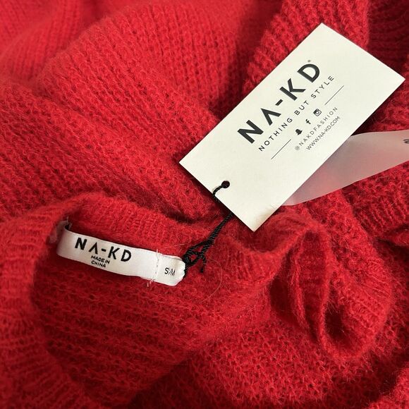 NWT NAKD Knitted Open Back Wide Sleeve Slit Sweater Dress Red Women's Size S/M - Picture 8 of 12